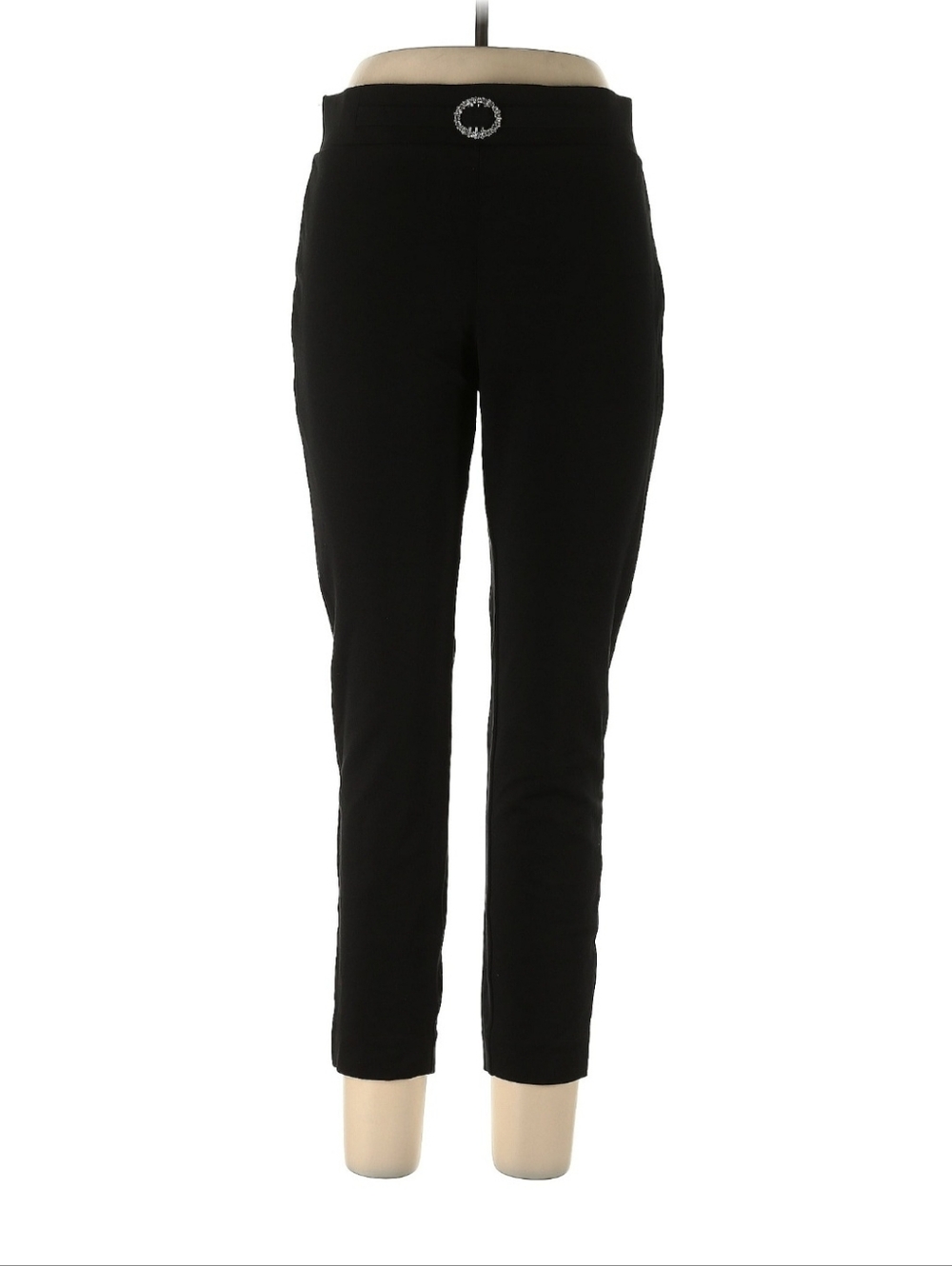 T Tahari Dress Crop Pants Leggings. Black with Buckle. Large. 25.5" Inseam.